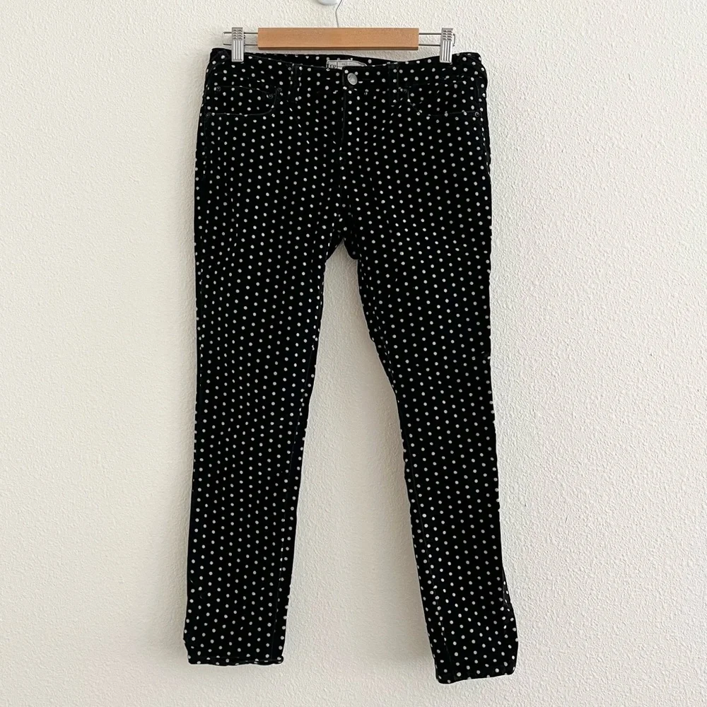 Free People Polka Dot Velvet Black Crop Skinny Jean Ankle Pants Size 29